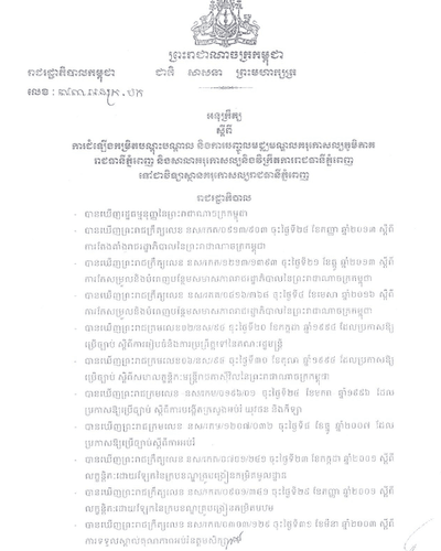 អនុក្រឹត លេខ ៧៣ អនក្រ.បក ស្ដីពីការដំឡើងកម្រិតបណ្ដុះបណ្ដាល និងការបញ្ចូលមជ្ឈមណ្ឌលគរុកោសល្យភូមិភាគរាជធានីភ្នំពេញ និងសាលាគរុកោសល្យ និងវិក្រឹត្យការរាជធានីភ្នំពេញ ទៅជាវិទ្យាស្ថានគរុកោលសល្យរាជធានីភ្នំពេញ